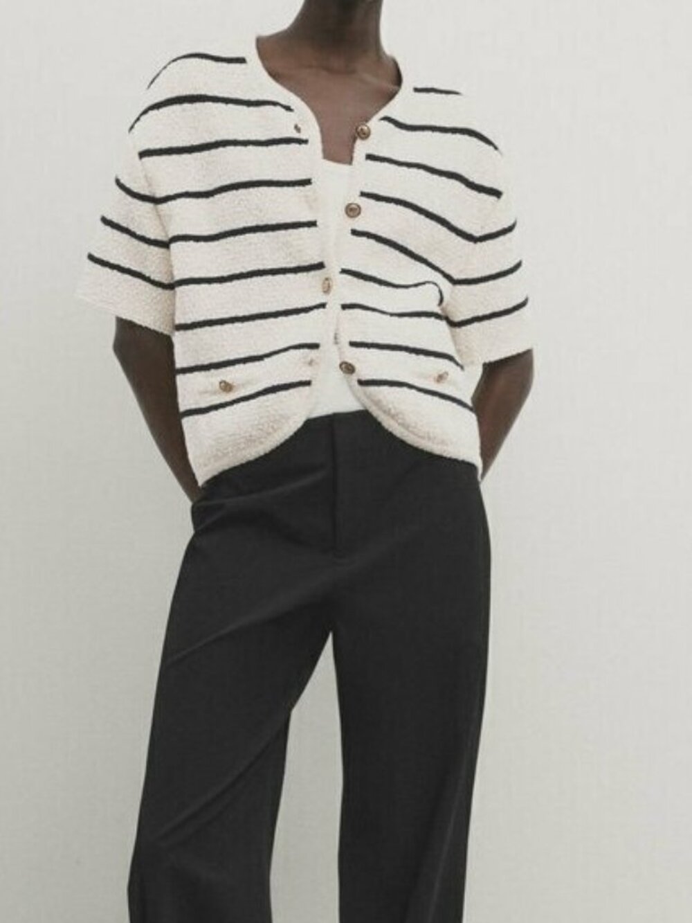 Massimo Dutti Striped Textured Knit Cardigan